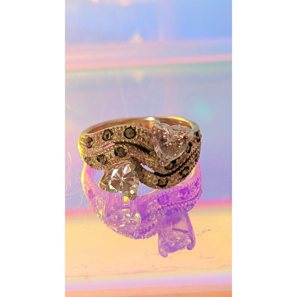 Vintage 1990s 925 Sterling Silver CZ Bypass Ring Size 6 6g Cocktail Statement